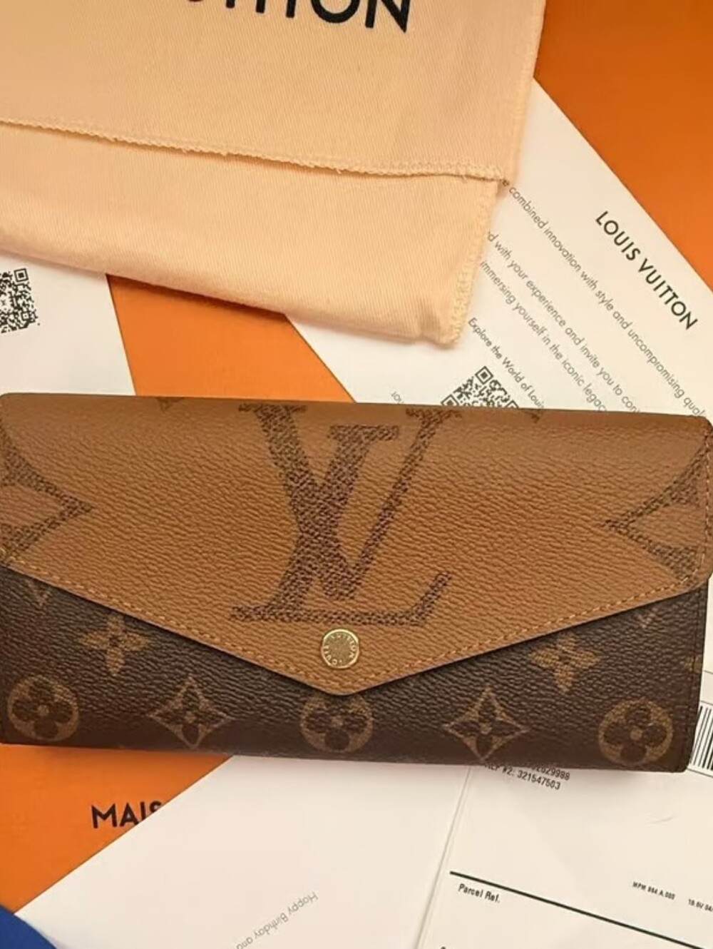 Louis Vuitton Brown Monogram Envelope Wallet with Tan Flap